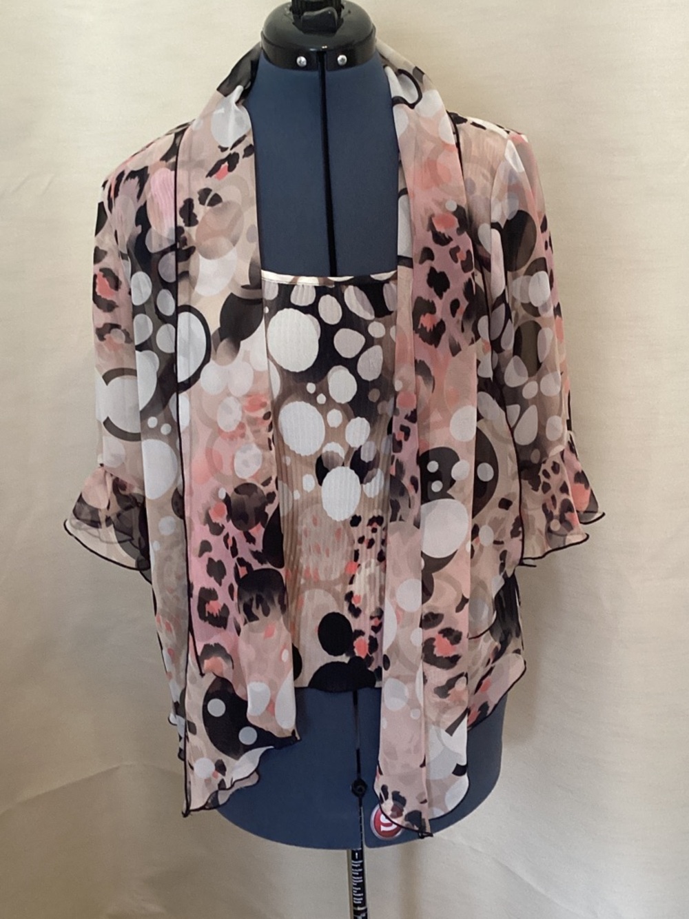 Sheer Pink & Black Printed Tank Top with Jacket